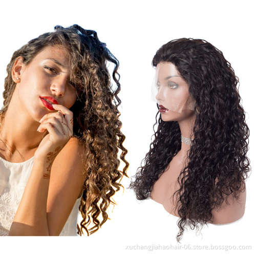 Swiss Lace Deep Wave Remy Brazilian Human Hair Natural Color Pre Plucked Lace Front Wigs